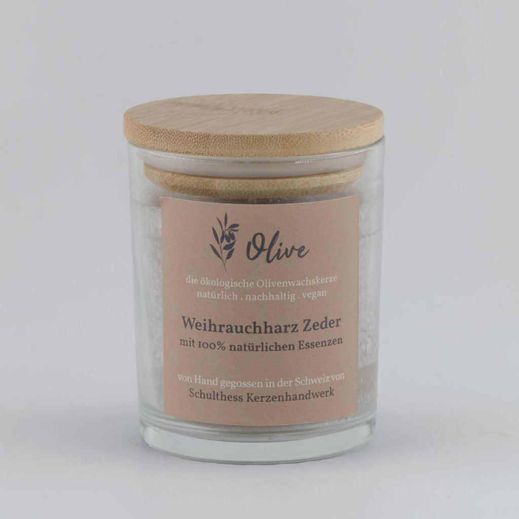 Klarglas mit Olivenwachs - Weihrauchharz Zeder
